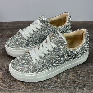 Betsey Johnson Suton Rhinestone Sneakers Size 7 Sparkle Platform Lace Up